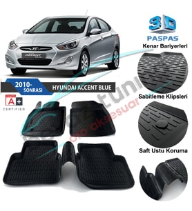 Hyundai Accent Blue Havuzlu 3D Paspas Niken Siyah