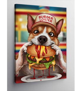 Kanvas Tablo Hamburger Yiyen Köpek