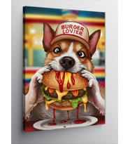 Kanvas Tablo Hamburger Yiyen Köpek
