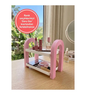 İskandinav Tarzı 2 Katlı Kozmetik ve Banyo Düzenleyici, Pembe