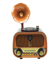 Ultratekno MD-1319BT Nostaljik Gramofon Tasarımlı Retro Bluetooth Hoparlör FM Radyo USB AUX MP3 (Altın)