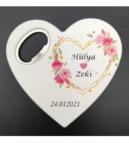 UV Baskılı Kalp Açacak Magnet Nikah Hatırası Çiçek ve Kalp Desenli 30 Adet