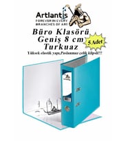 Büro Klasörü Turkuaz Geniş 5 Adet Plastik Geniş Turkuaz Klasör Halkalı Paslanmaz Çelik Klipsli 5 Adet