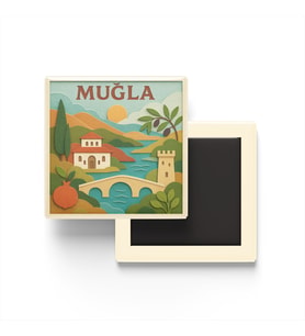 Muğla - Memleket Temalı - Paper Cut Art - Baskılı Buzdolap Magneti Kare - 9x9 cm