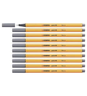 Stabilo İnce Keçe Uçlu Kalem 88 Point 0.4 MM Koyu Gri Fineliner Kalem (10 Lu Paket) (Karışık)
