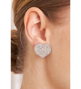 Kadın Aretes Kalp Figür Model Kristal Zirkon Taşlı Gümüş Kaplama Sıkıştırmalı Günlük Kombin Küpe