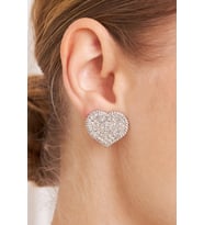 Kadın Aretes Kalp Figür Model Kristal Zirkon Taşlı Gümüş Kaplama Sıkıştırmalı Günlük Kombin Küpe