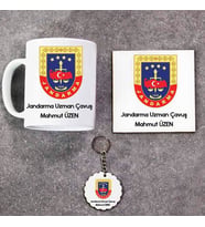 Jandarma Uzman Çavuş Kupa Bardak Altlık ve Anahtarlık Hediye Seti (Model 1)