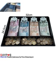 Rampalı Plastik Çekmece Içi Para Düzenleyici 4 Banknot 3 Bozuk Para Gözlü 32 X 24,5 X 3,5cm