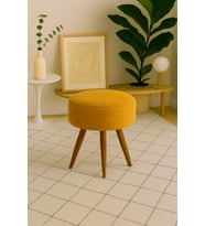 Yuvarlak Puf Bench Ahşap Retro Ayak Dekoratif Peluş Tabure