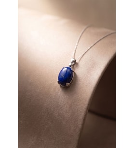 Minimalist Oval Tasarım Lapis Lazuli Taşlı Kadın Gümüş Kolye
