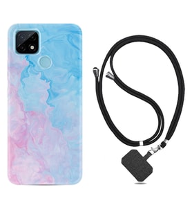 Realme C11 C21 C21Y C25Y C11 2021 Kılıf Boyun Askılı Silikon Pink Blue Abstract 1385