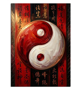 Kırmızı Siyah Yin Yang Denge Dekoratif Kanvas - Mdf Ahşap Tablo