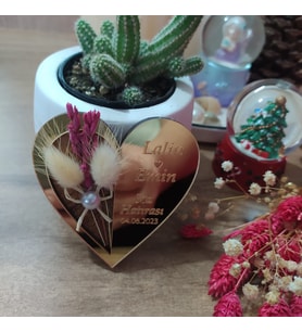Kalp Şeklinde Altın pleksi Söz-Nişan-Nikah-Kına-Bebek Hediyelik Hasır Magnet