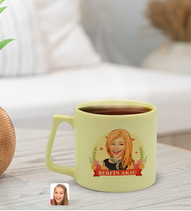 BK Gift Kişiye Özel Karikatürlü Anneler Günü Tasarımlı Pastel Sarı Middle Kupa Bardak, Anneye Hediye, Anneler Günü Hediyesi-6