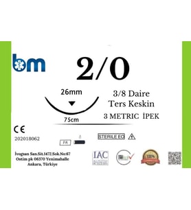 MikroTurCU Tekli Dikiş İğne İplik İpek 2/0 Ters Keskin 3/8 26mm 75cm Tek İğne Mikrocerrahi Eğitim Materyali
