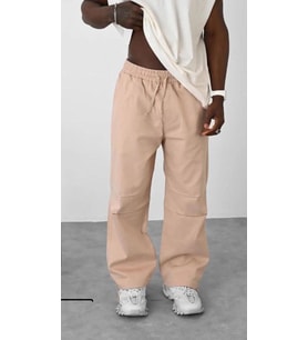 Dizi Katlı Gabardin Baggy Pantolon (Bej)