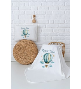 Pia Baby Premium %100 Pamuk Çift Kat Penye Battaniye ve Yastık Kılıfı Yenidoğan Erkek Bebek Hediyesi 5023-10 (Ekru)