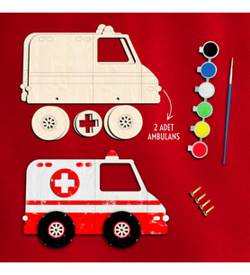 Çocuklar İçin Ahşap Ambulans Boyama Seti – Eğlenceli STEM & Maker Aktivitesi,Montaj ve Yaratıcı Hobi Kiti (Çok Renkli)