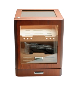 PremiumQuality Sucre Aksesuar Çekmeceli İçi Ledli Kahverengi Sedir Humidor Puro Kutusu