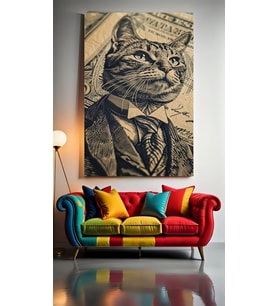 KEDİ PARASI DOLAR Ev Duvar Salon Güzellik Salonu Ofis Dükkan Dekarasyon Kanvas Tablo (Akçaağaç)