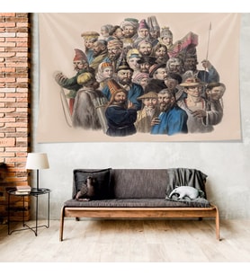 Tarihten İzler Temalı Leke Tutmaz Kadife Dokulu Kumaş Duvar Örtüsü Duvar Halısı Tapestry (Karışık)