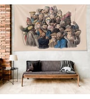 Tarihten İzler Temalı Leke Tutmaz Kadife Dokulu Kumaş Duvar Örtüsü Duvar Halısı Tapestry (Karışık)