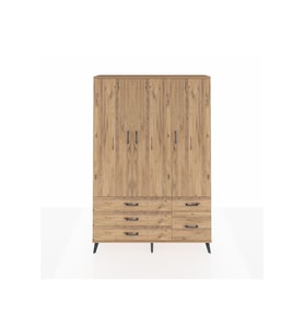 Arges Gardrop 5 Raflı 5 Çekmeceli Tek Askılı 132x30x195 Çam-Çam