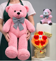 Kişiye Özel Peluş Ayıcık Seti Led Işıklı Buketli ve Pembe Büyük Peluş Ayıcıklı (Model 2)