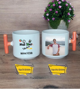 Mali İşler Müdürü Kupa Bardak Fotoğraflı T Turuncu Kulplu Mali İşler Müdürüne Hediye