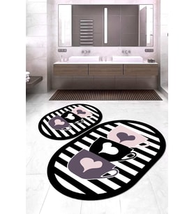 Dijital Baskılı Kaymaz Taban Yıkanabilir Oval 2'li Klozet Takımı Banyo Paspası NOKZ-SD-717