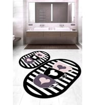 Dijital Baskılı Kaymaz Taban Yıkanabilir Oval 2'li Klozet Takımı Banyo Paspası NOKZ-SD-717 (Çok Renkli)