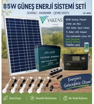 85W Güneş Enerji Sistemi Seti – 24Ah Jel Akü + 10A Şarj Kontrol Cihazı + 5 LED Ampul + 3'lü Araç Çakmaklık Çıkışı Telefon Şarjlı Taşınabilir Solar Aydınlatma Paketi