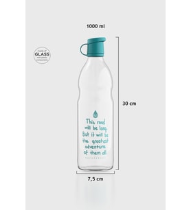 Renga Zen Yazı Desenli 1000 ml Cam Şişe 182049 Bej (Turkuaz)