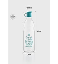 Renga Zen Yazı Desenli 1000 ml Cam Şişe 182049 Bej (Turkuaz)
