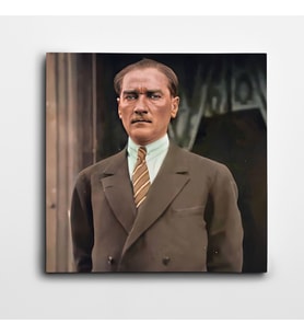 Atatürk Bakarken Kare Kanvas Tablo