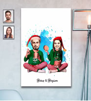 Kişiye Özel Yılbaşı Sevgili Karikatürlü Ahşap Tablo 30x47 Model-5
