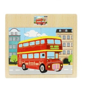 Hayal Sepeti OTOBÜS resimli Ahşap Çocuk Puzzle 12 Parça 15x17cm