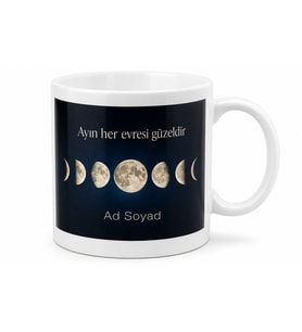 Ay Evreleri Temalı Baskılı Kupa Bardak Hediye Porselen Astronomi Mug