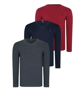 ÜÇLÜ SET T8587 DEWBERRY V YAKA ERKEK SWEATSHIRT-LACİVERT-ANTRASİT-BORDO