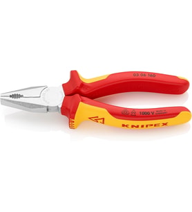 Knipex Kombine Pense, Krom Kaplama, Çok Bileşenli Manşonlarla Izole Edilmiş, Vde-Testli 160 Mm 03 06