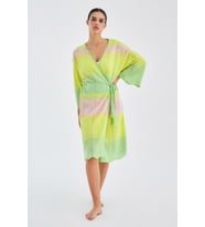 Peraluna SAKURA Çan Kollu Viskonlu Yazlık Kadın Triko Kimono - Lime Melanj