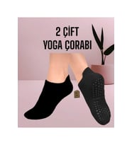 2 Çift Yoga Pilates Tavaf Dikişsiz Çorap Kadın Kaymaz Taban Pamuklu Silikon Baskılı Siyah