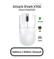 Attack Shark X11 Beyaz Şarjlı Makrolu Ergonomik Optik Kablolu/Kablosuz Oyuncu Mouse Outlet