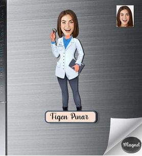 Kişiye Özel Doktor Kadın Ahşap Magnet -3