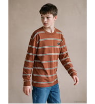 LCW Kids Kahverengi Bisiklet Yaka Çizgili Erkek Çocuk Tişört
