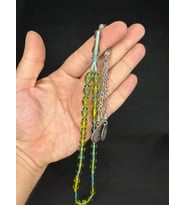 TOZ KEHRİBAR TESBİH SARI RENKLİ KAPSÜL KESİM 12MMX8MM T-596 (Çok Renkli)