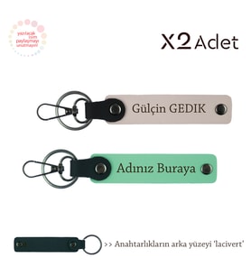 Çiftlere Anlamlı Jest, İsim & Soyisim Kişiselleştirilmiş 2’li Anahtarlık, Yeşil-Pudra-Lacivert