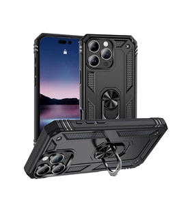 Apple iPhone 16 Pro Max Kılıf Yüzüklü Standlı Korumalı Tank Kapak (Siyah)