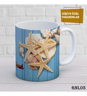 Kişiye Özel  Kupa  İsimli & Fotoğraflı Premium Hediye Bardak Deniz Deniz Kabuğu